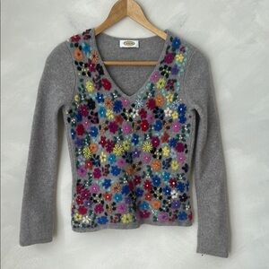 Vintage Talbots Floral Embroidered Sweater Lambswool Preppy Cottagecore Style
